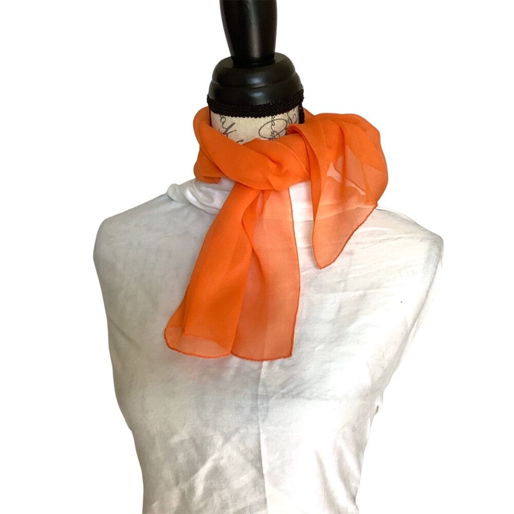Vintage Orange Chiffon neck scarf 13 x 34 inches